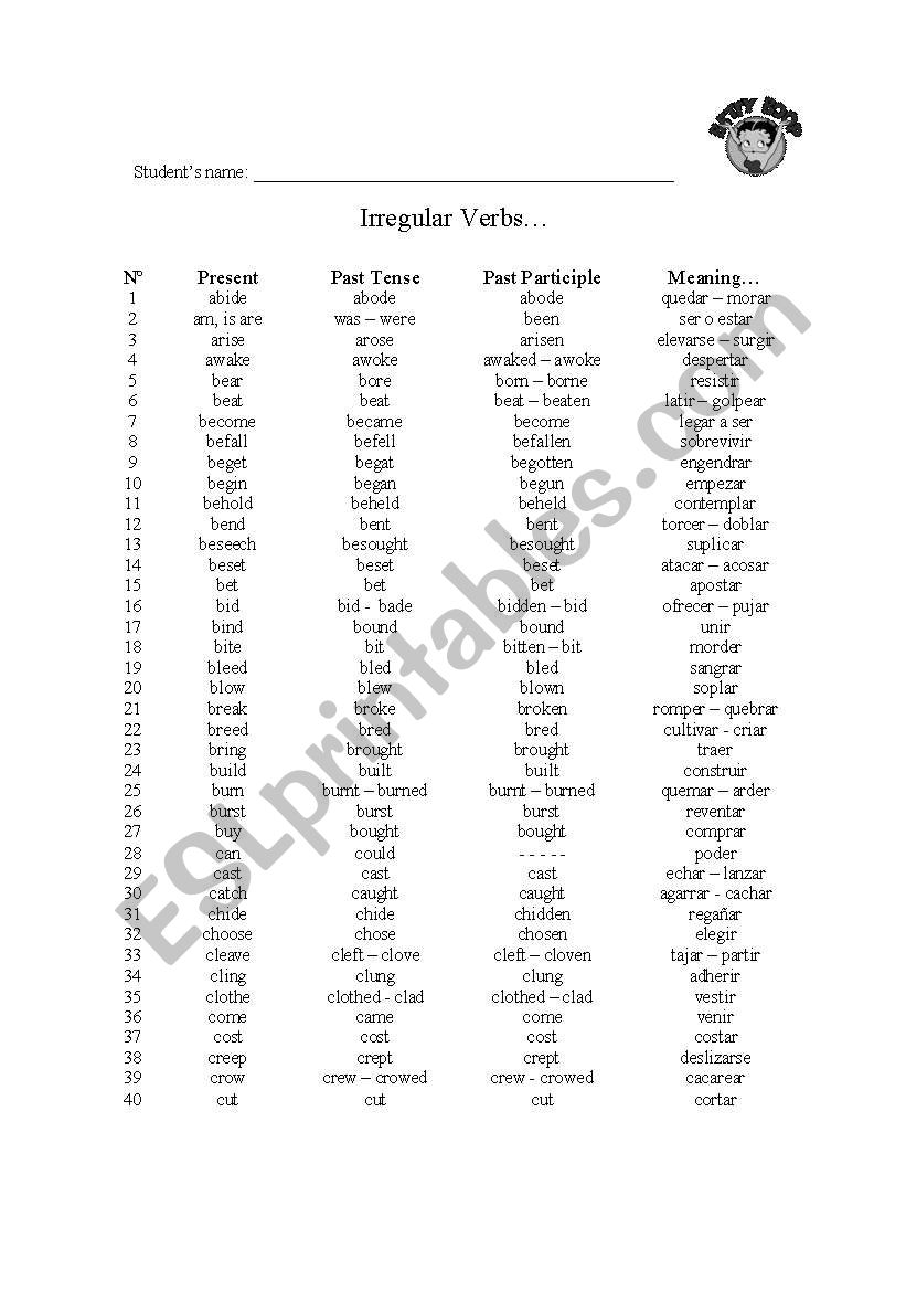 Irregular Verbs... worksheet