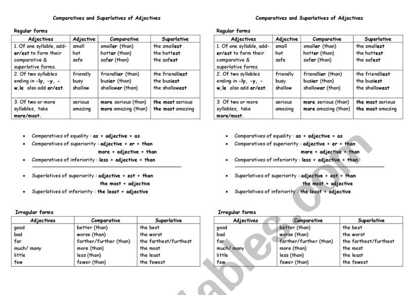 comparatives and superlatives worksheet