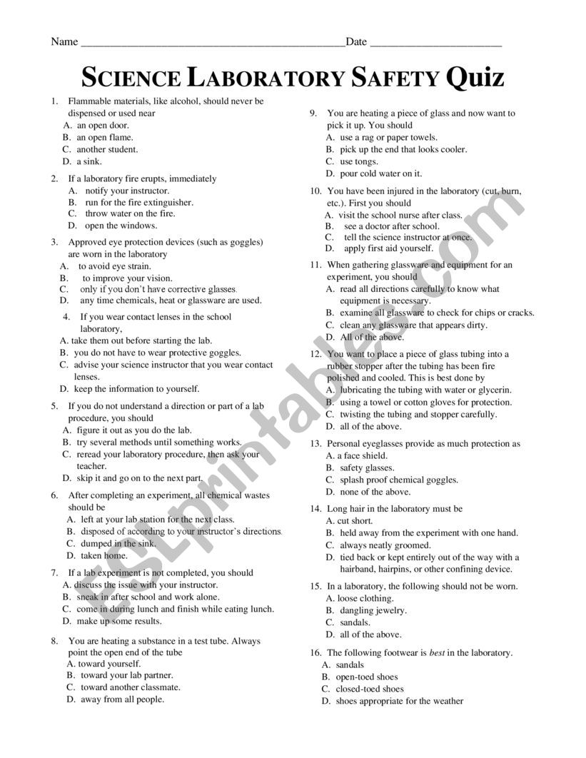 lab safety exam - ESL worksheet by rekd509