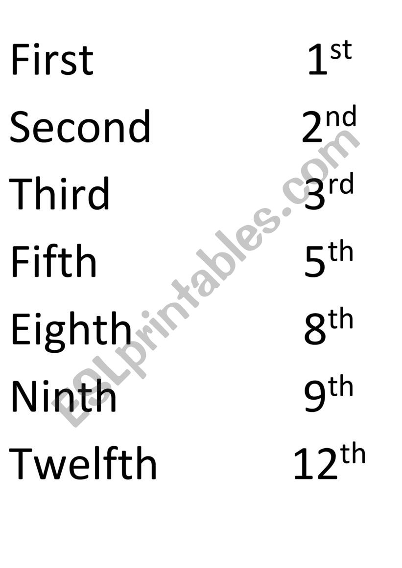 Ordinals - matching game worksheet