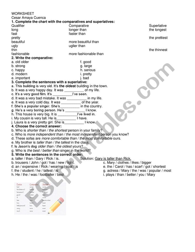 comparatives and superlatives exercises