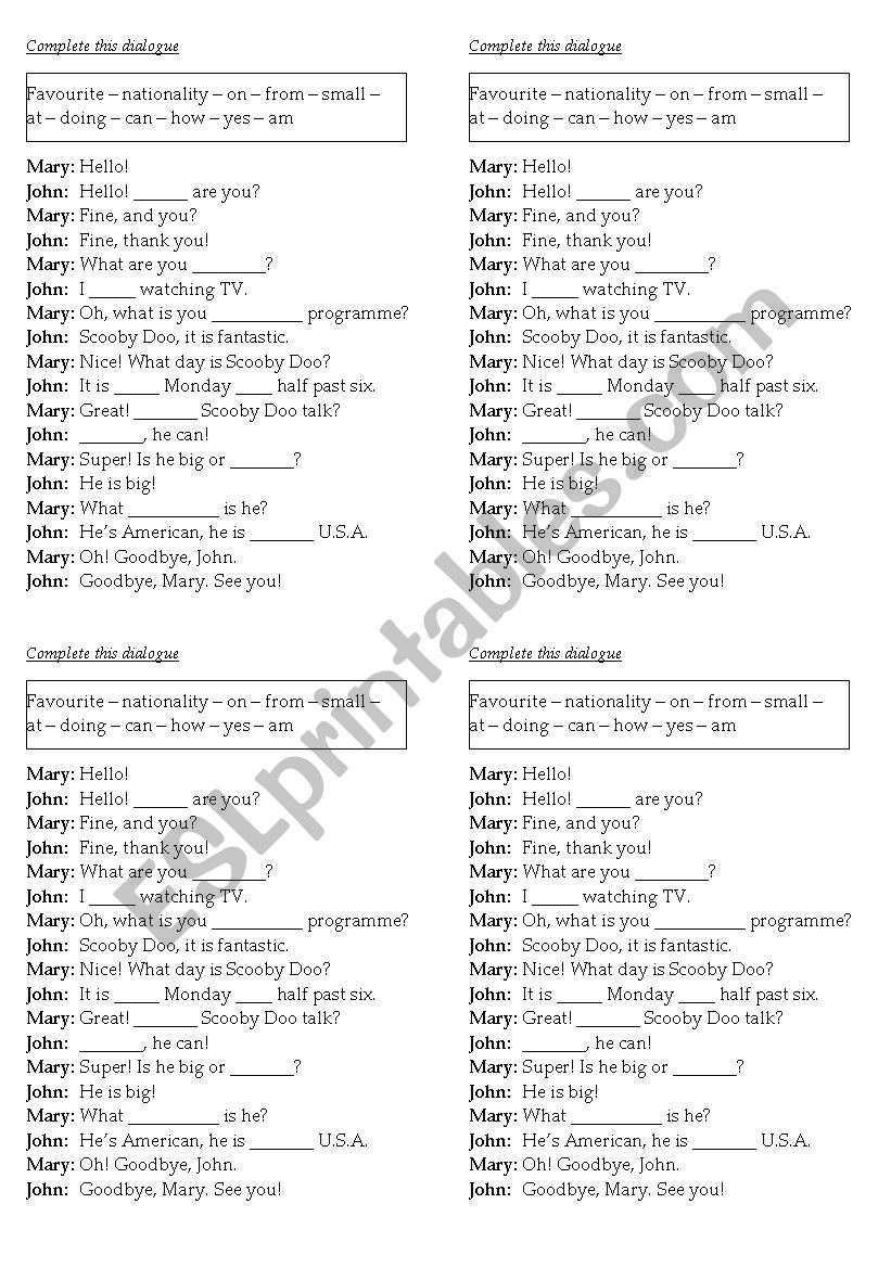 Complete this dialogue worksheet