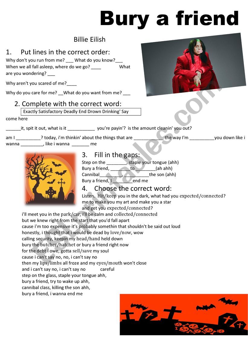 bury a friend. Billie Eilish worksheet