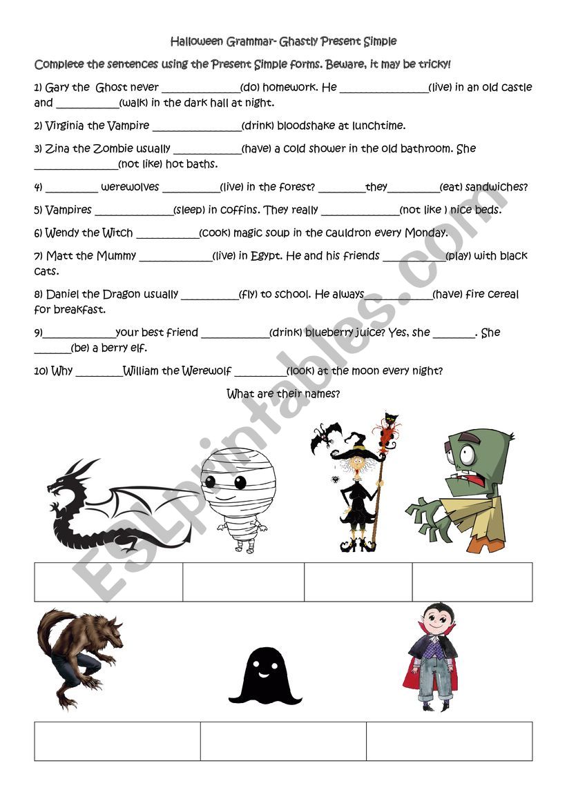 Halloween Ghastly Grammar worksheet