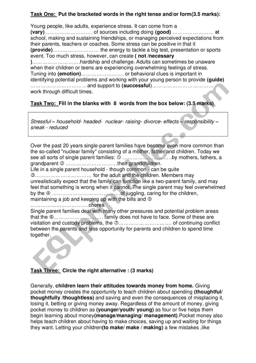 language tasks 9th form worksheet