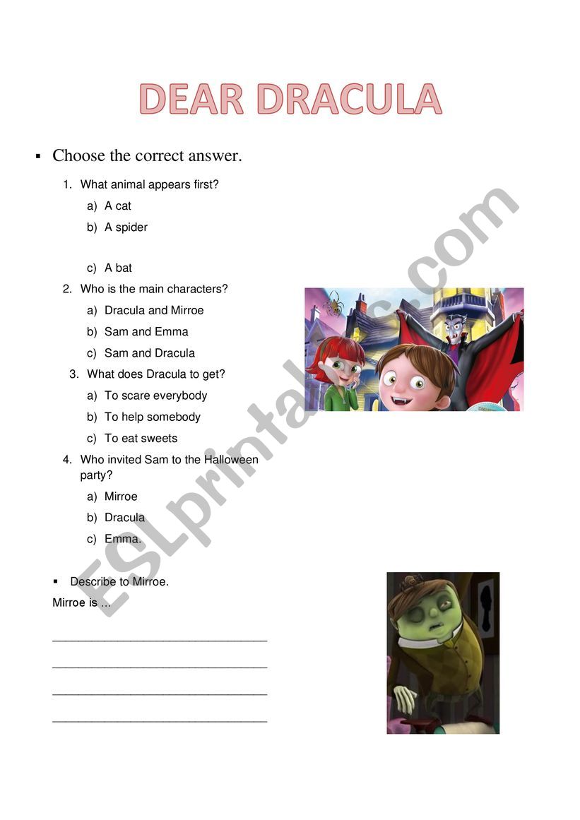 Dear Dracula film worksheet