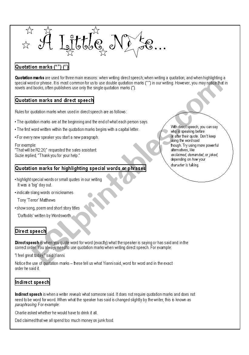 A Little Notes worksheet