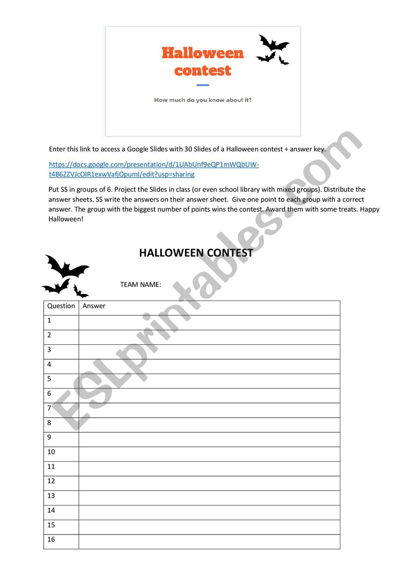 Halloween contest 2019 worksheet