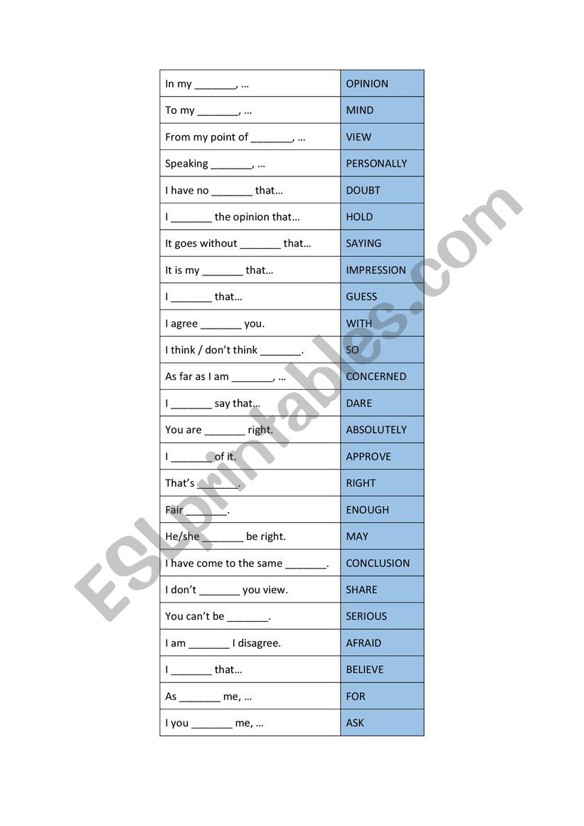 Expressing opinion worksheet