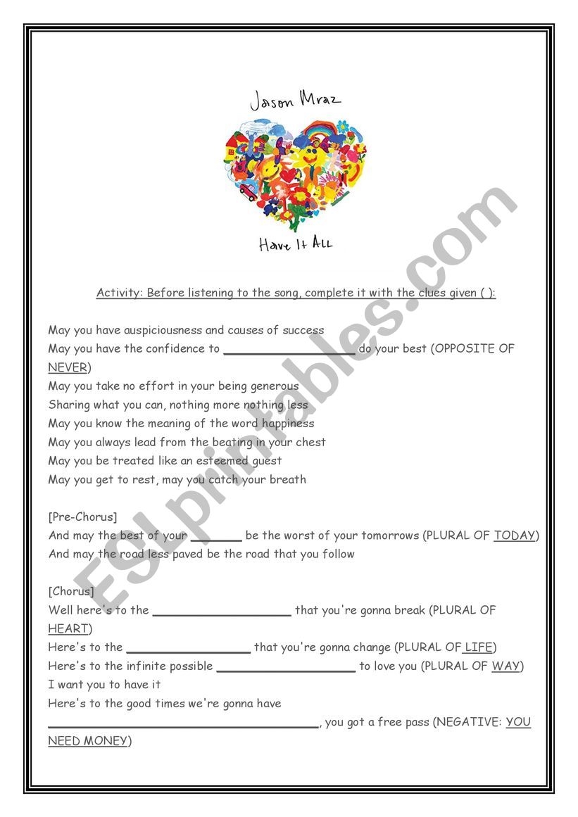 Have it all - Jason Mraz worksheet