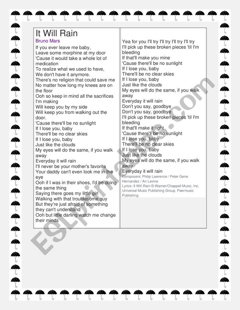 IT WILL RAIN worksheet