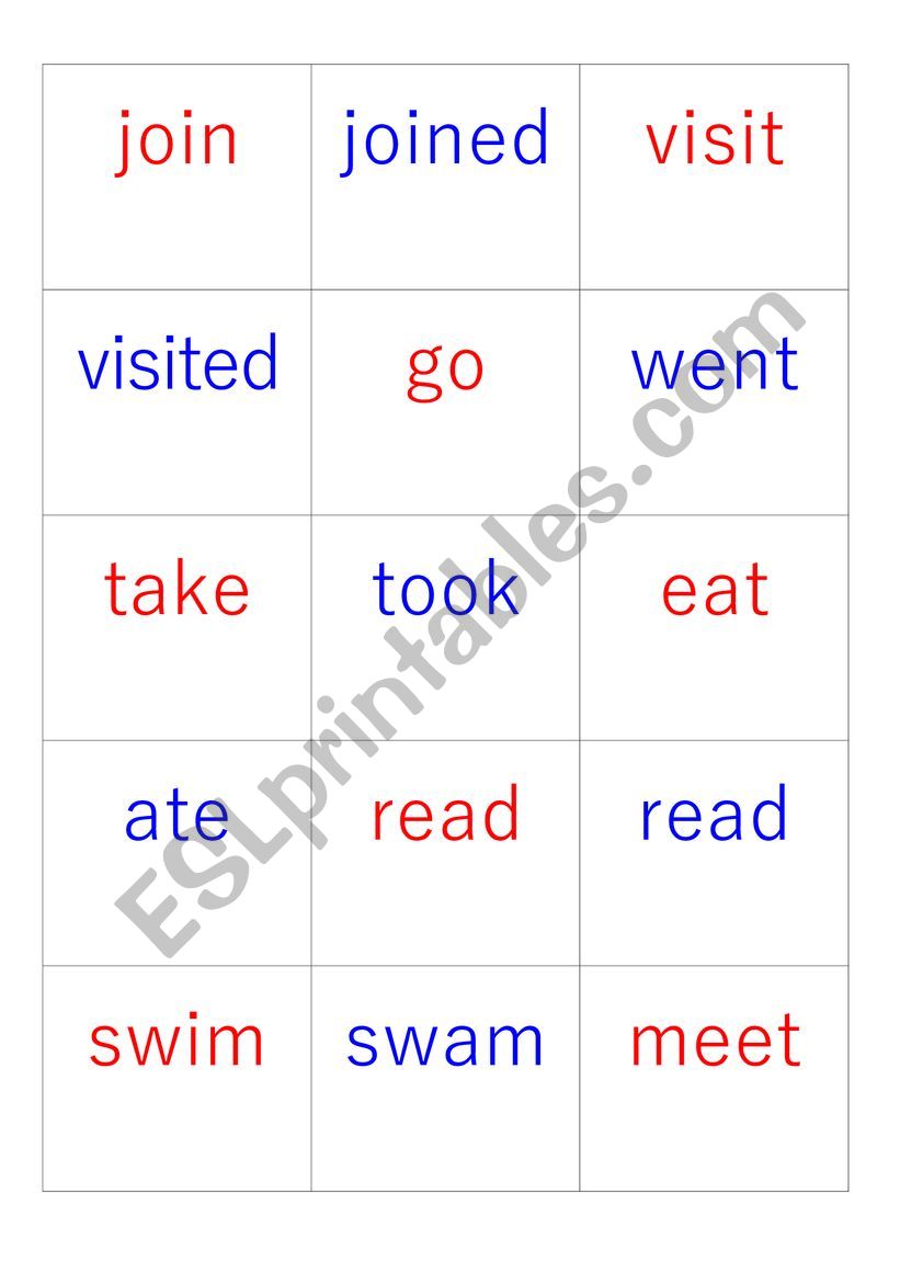 past tense memory card game worksheet