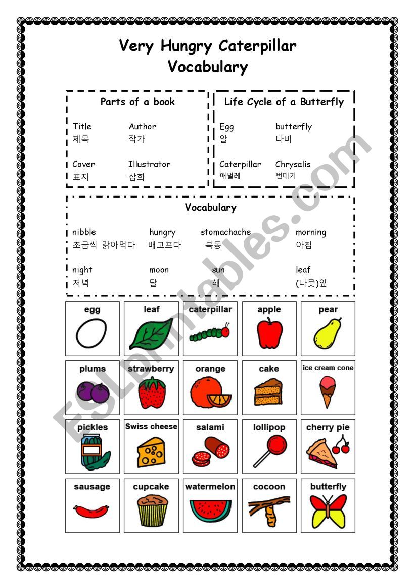 The very hungry caterpillar Vocabulary