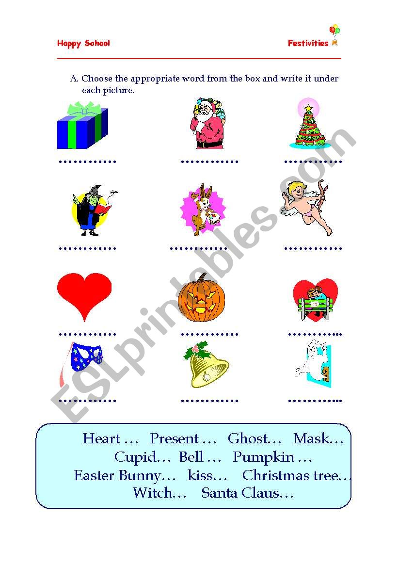 Festivities worksheet