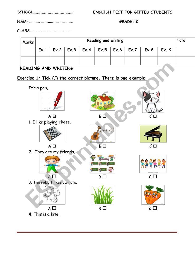 English Worksheet For Grade 2