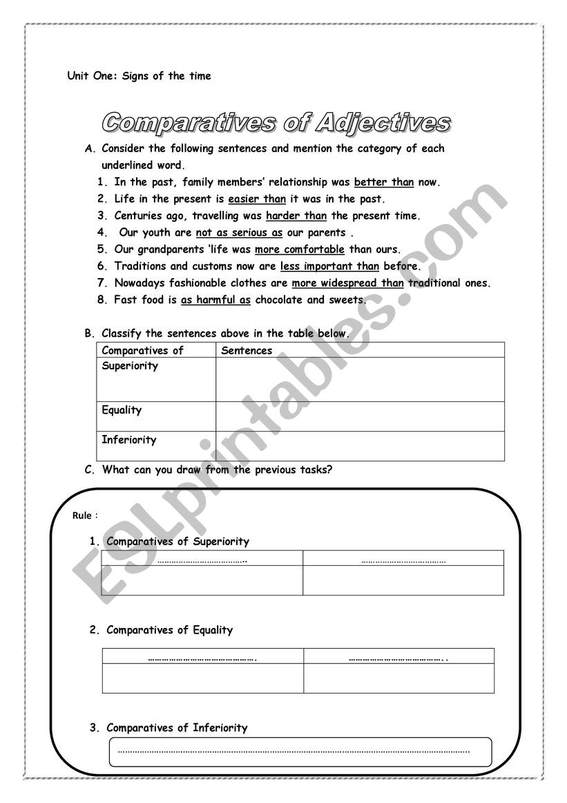 the comparative Form worksheet