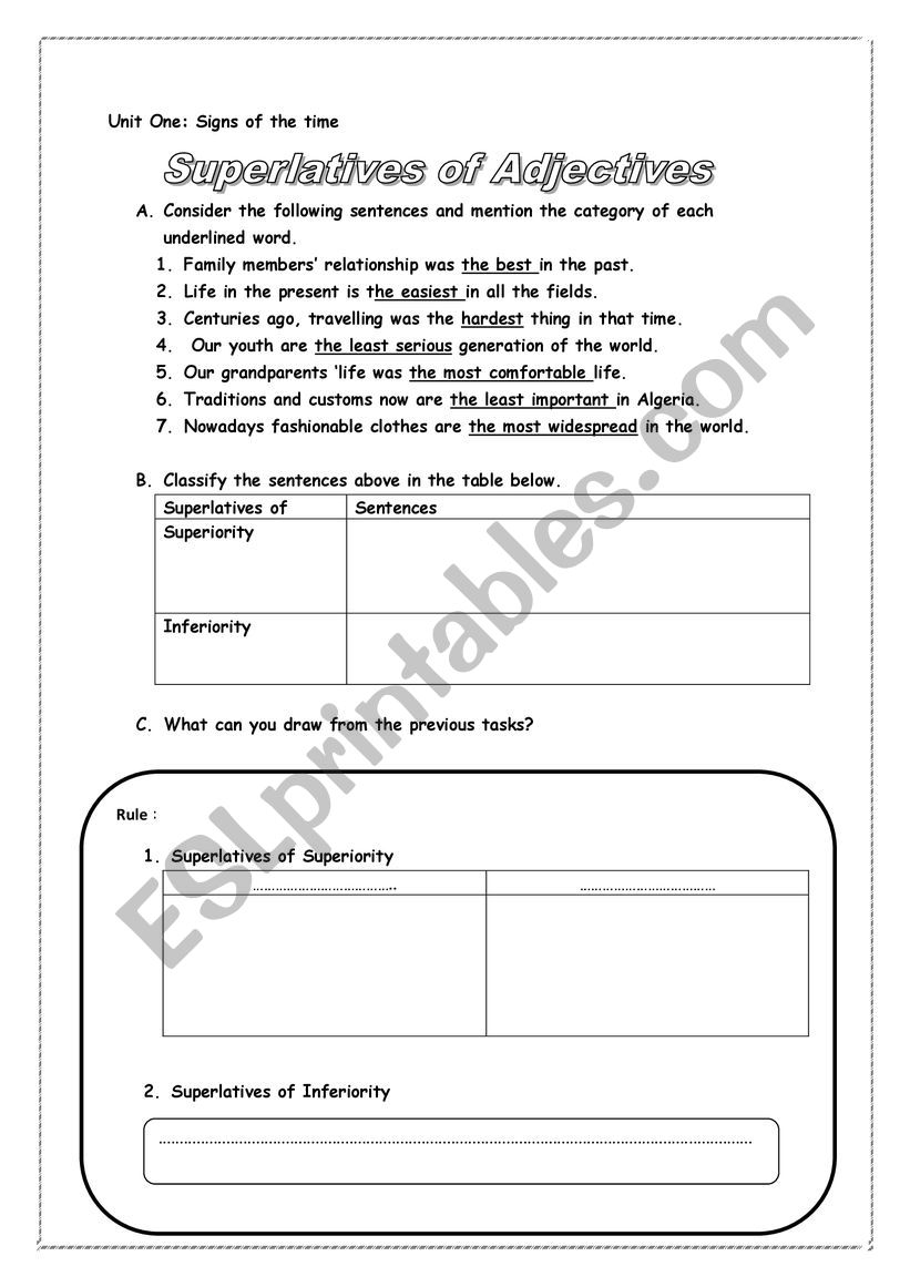 the superlative form worksheet