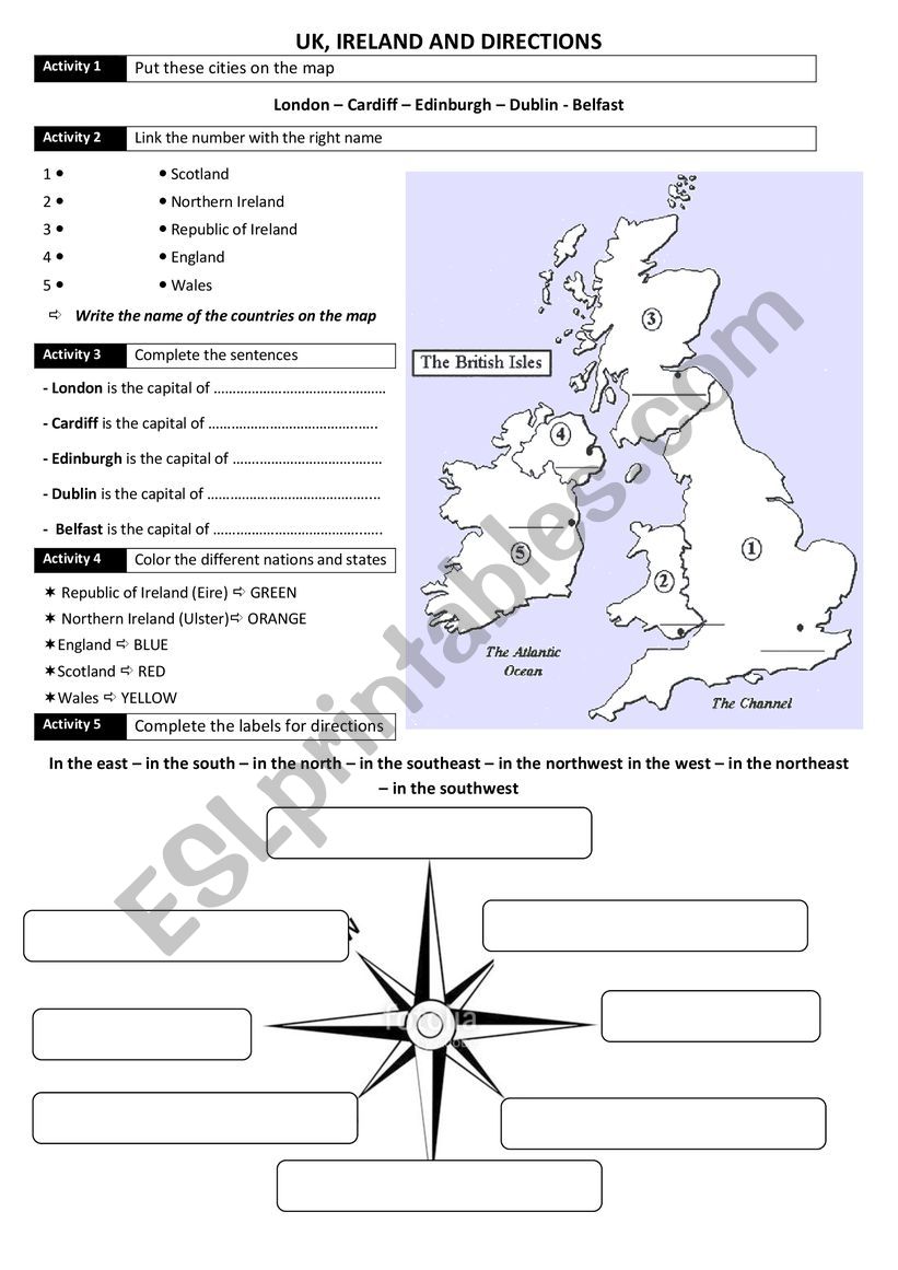 UK IRELAND DIRECTIONS worksheet