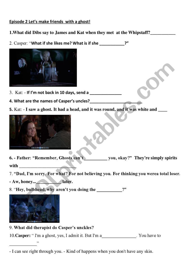 Casper, the Friendly Ghost worksheet