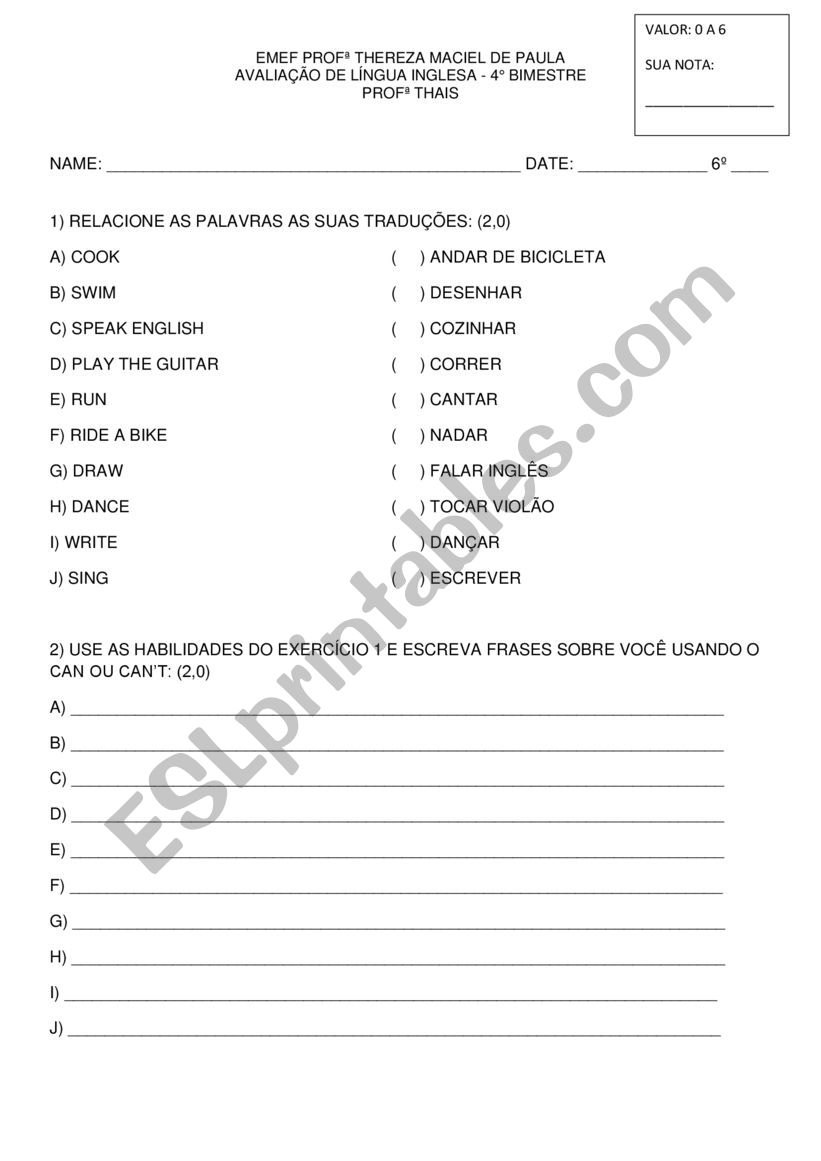 Can or Cant worksheet