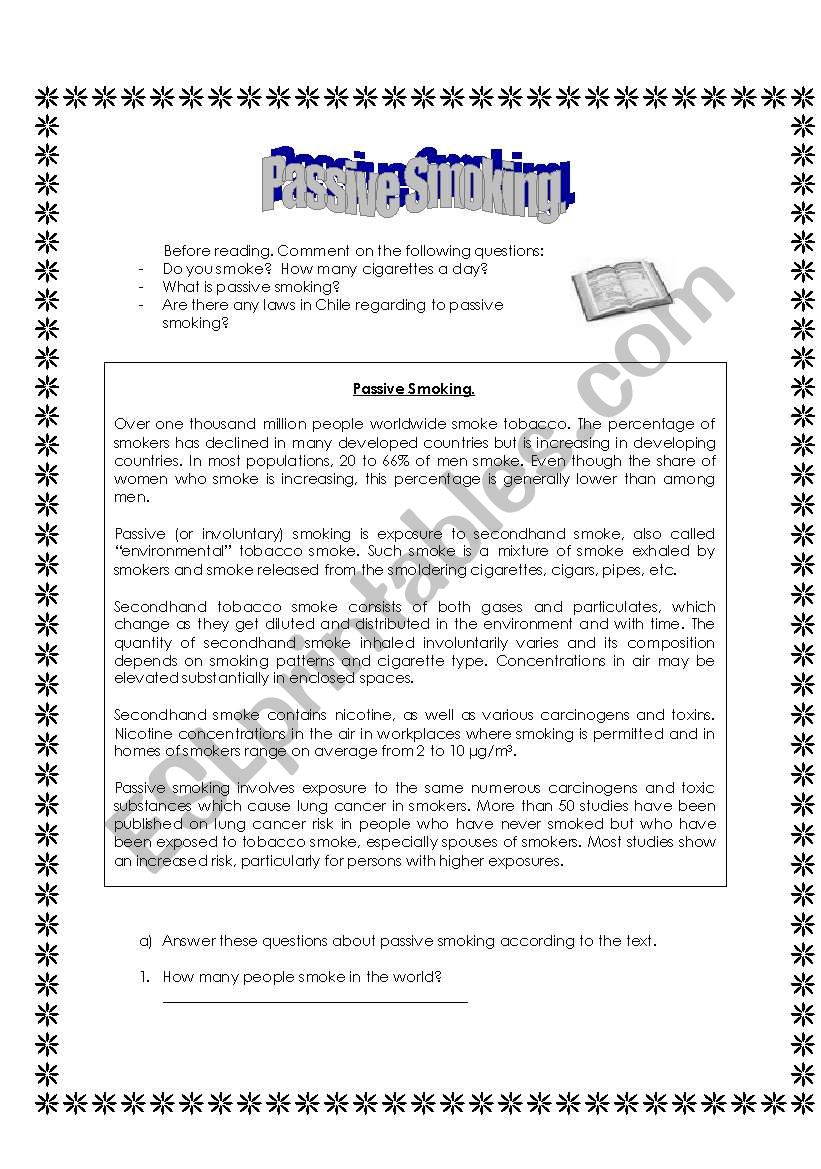 Passive Smoking worksheet