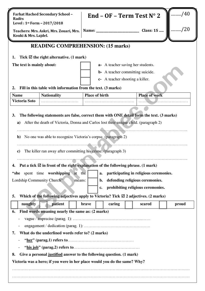 full term test 1 worksheet