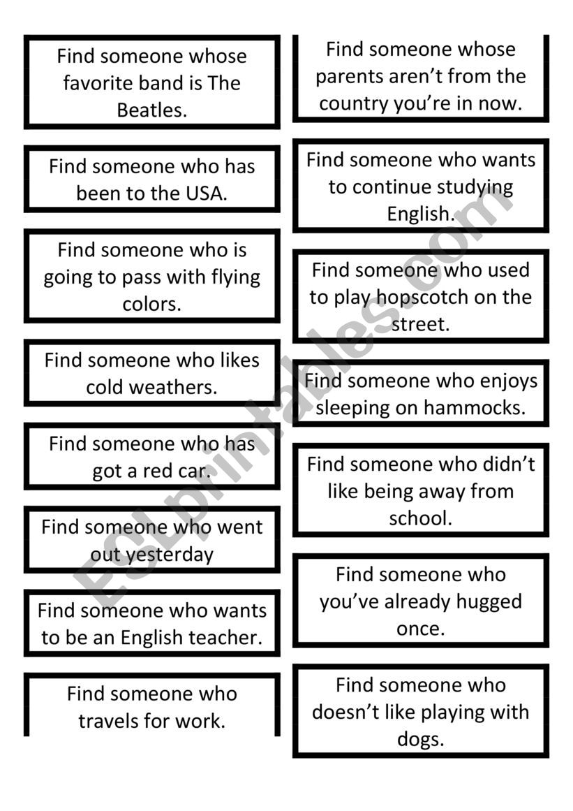 Find someone who - Warm-up worksheet
