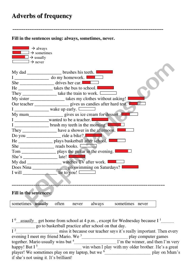 Adverbs of frequency - always, sometimes, never, often, usually