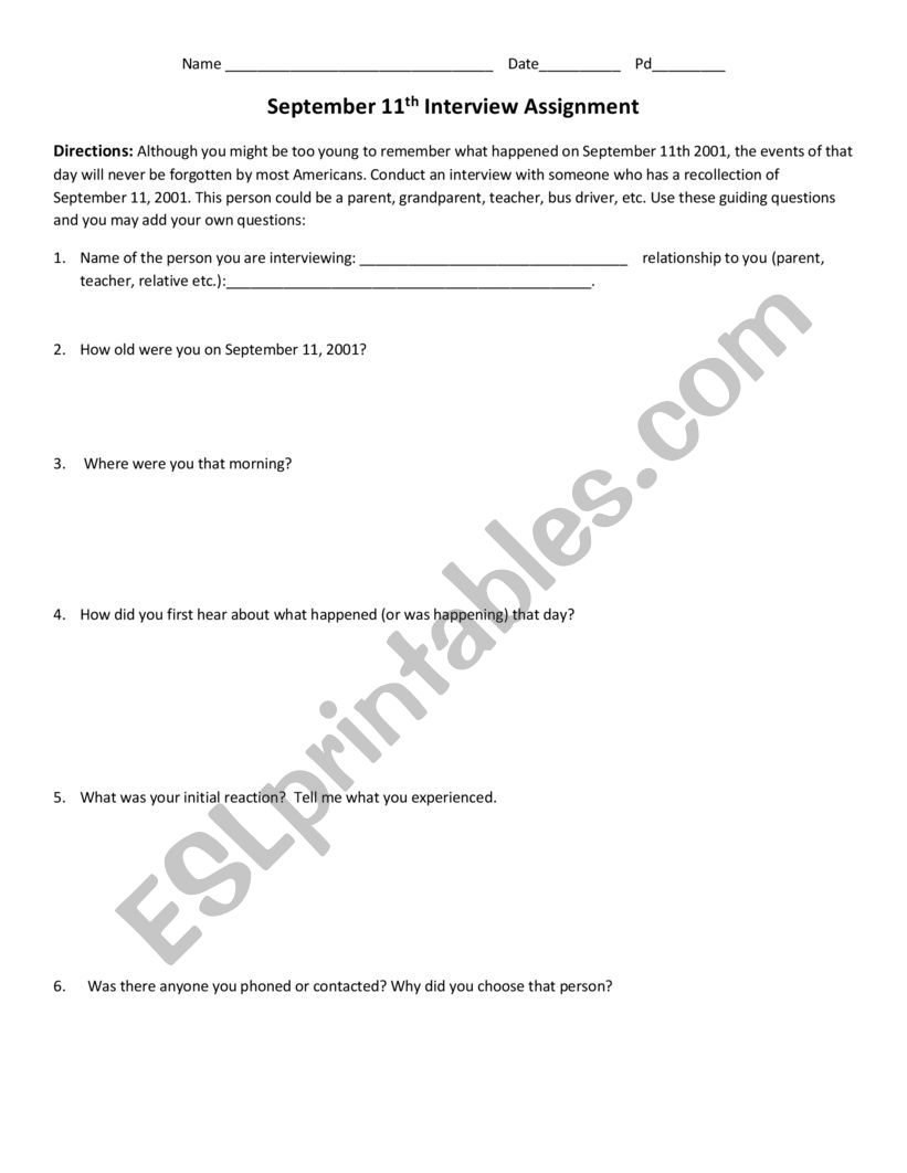 9/11 historical interview worksheet
