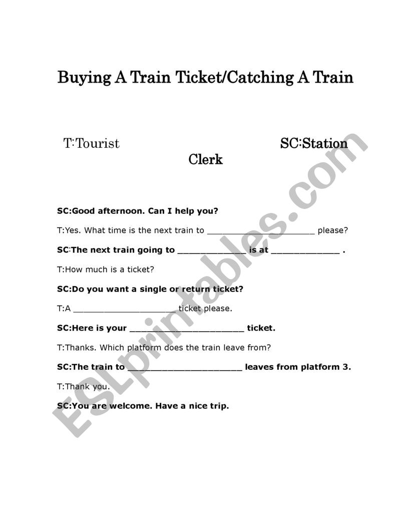 Buying A Train Ticket Role-Play Full Dialogue And Dialogue Boxes