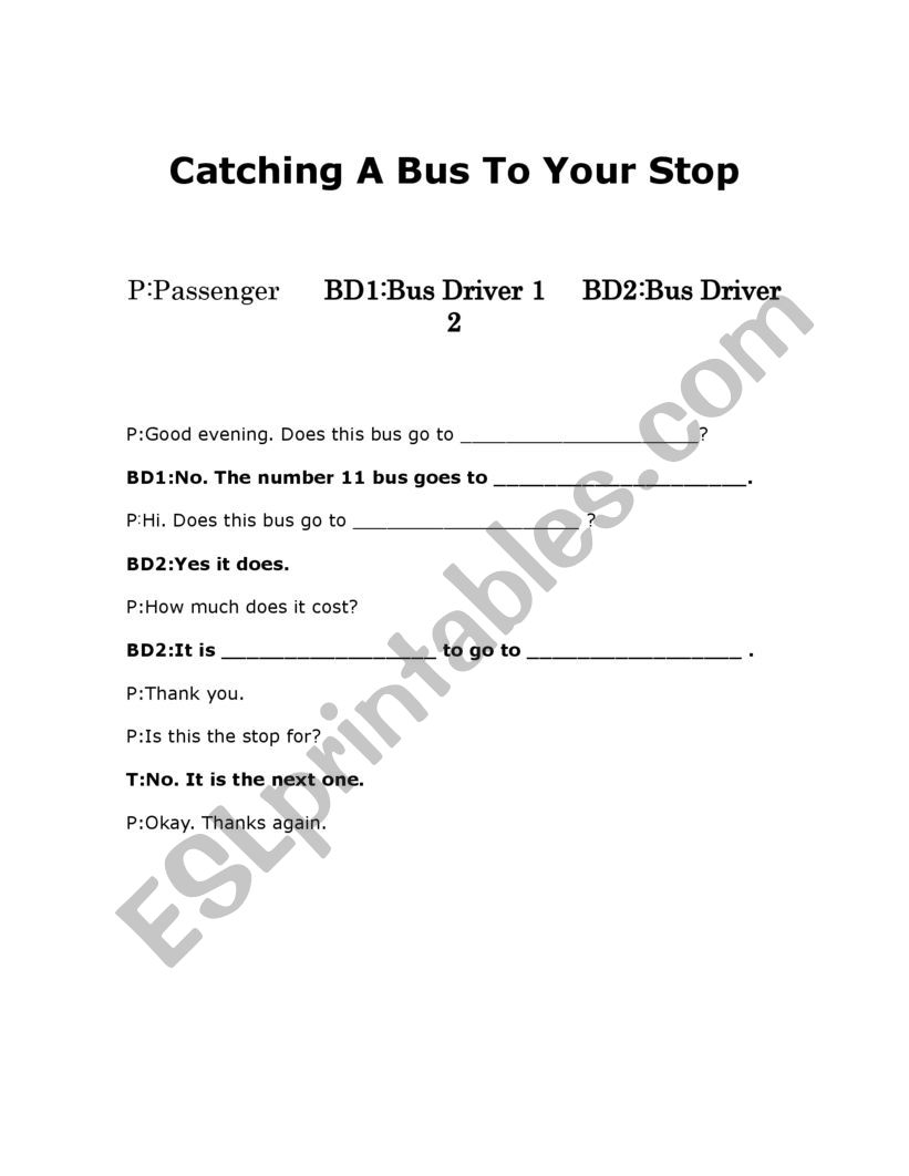 Catching/Buying A Bus Ticket Role-Play Full Dialogue And Dialogue Boxes