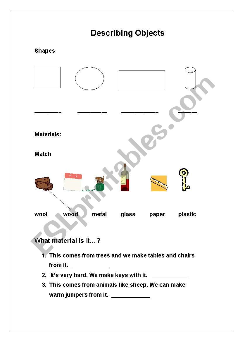 Describing Objects worksheet