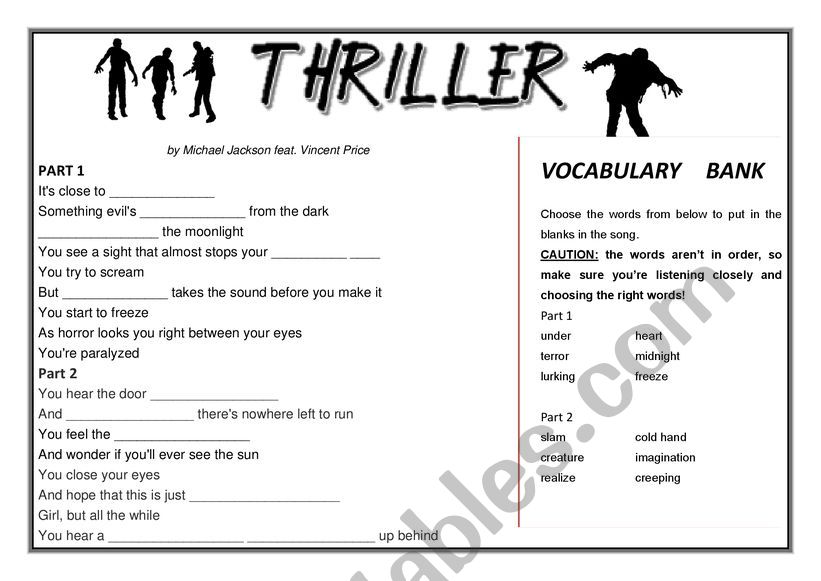 Thriller Lyric Fill-in (Michael Jackson music video)