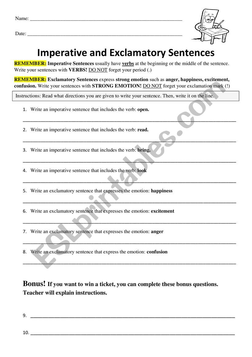 Imperative and Exclamatory Sentences Worksheet