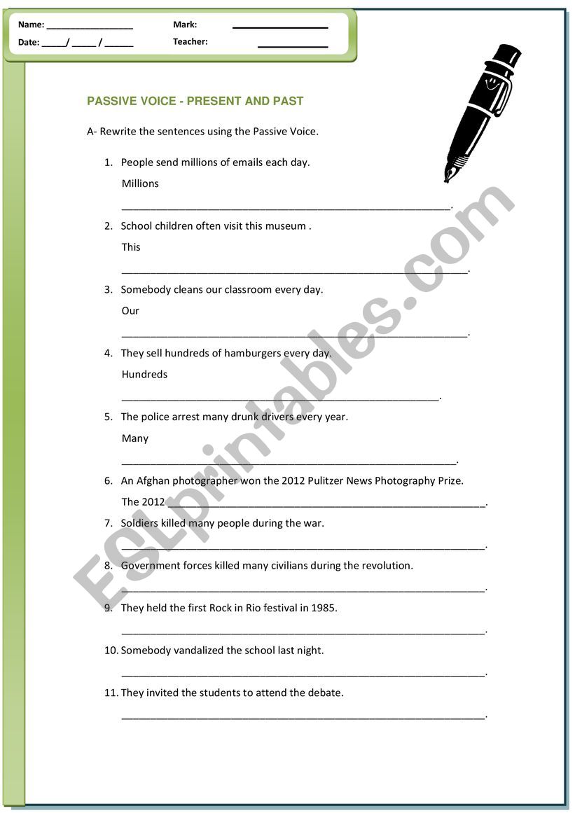 passive voice present and simple past test