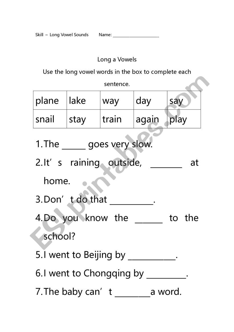 Long Vowel words expansion-A - ESL worksheet by crysta11 Intended For Long A Sound Words Worksheet
