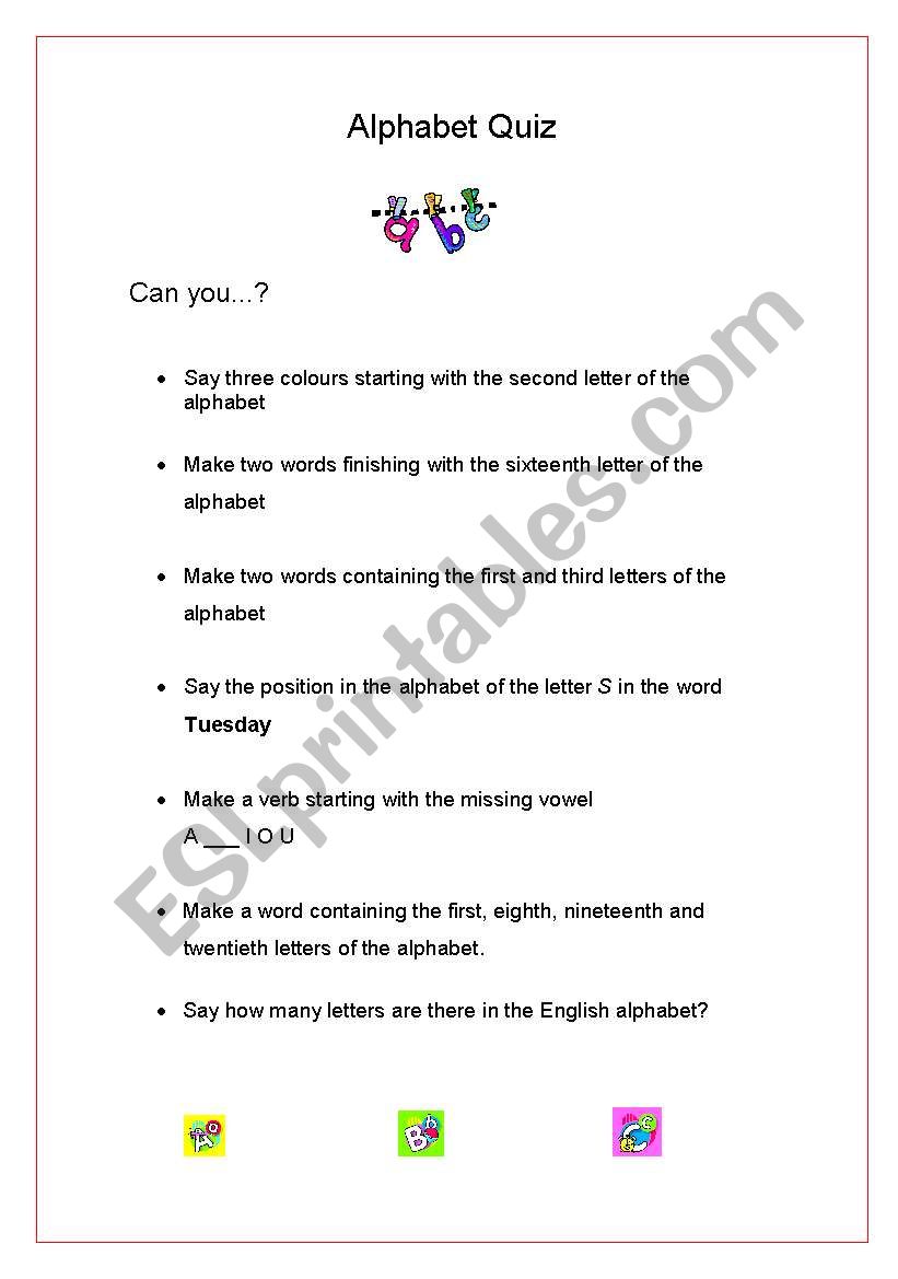 Fun Alphabet quiz worksheet