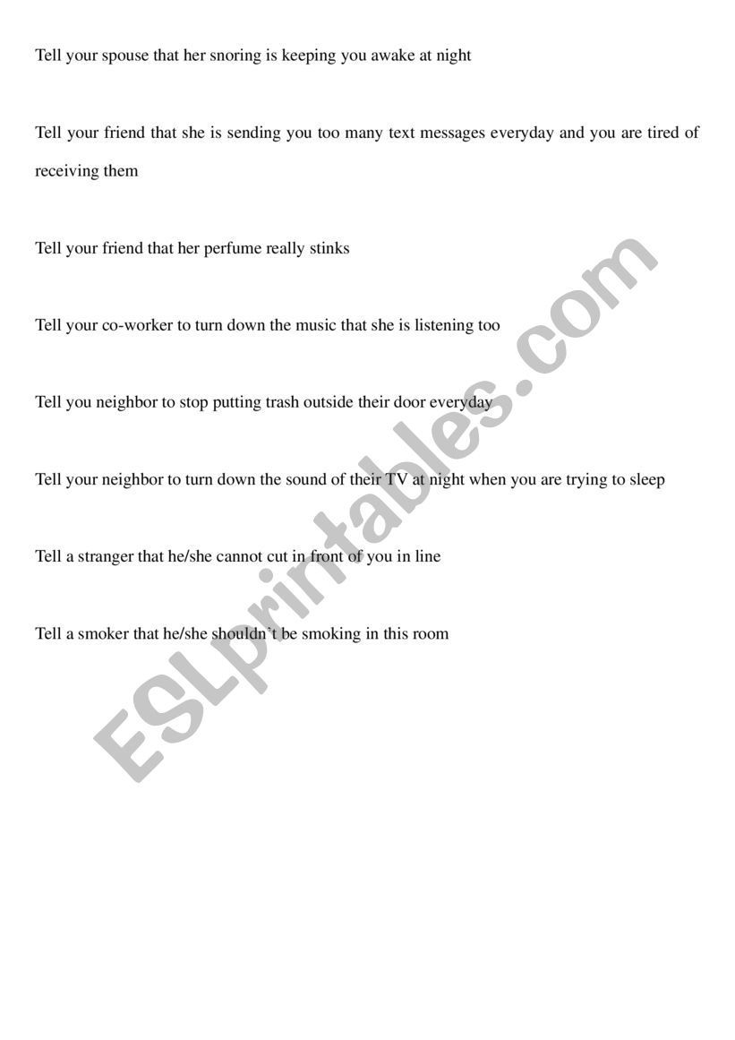 Annoying things worksheet