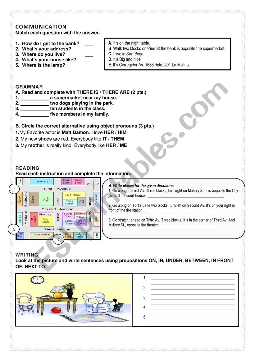 TEST ABOUT PREPOSITIONS,  worksheet