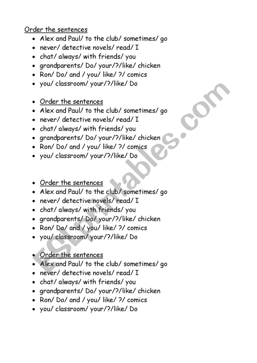 Order the sentences worksheet