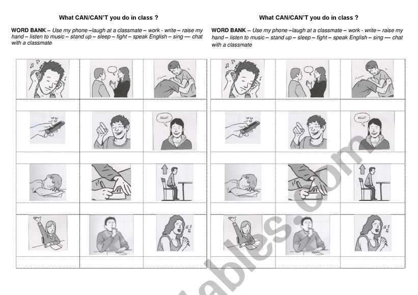 Activity sheet - what can or cant you do in class?
