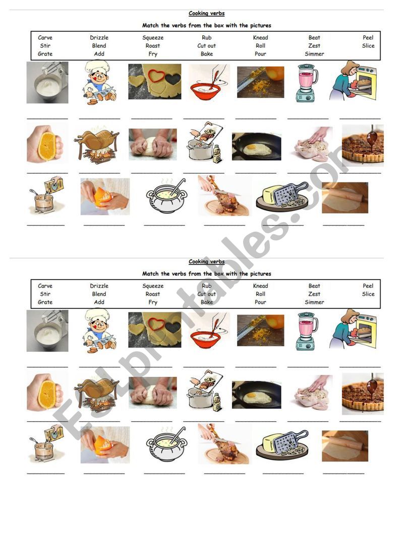 Cooking verbs worksheet