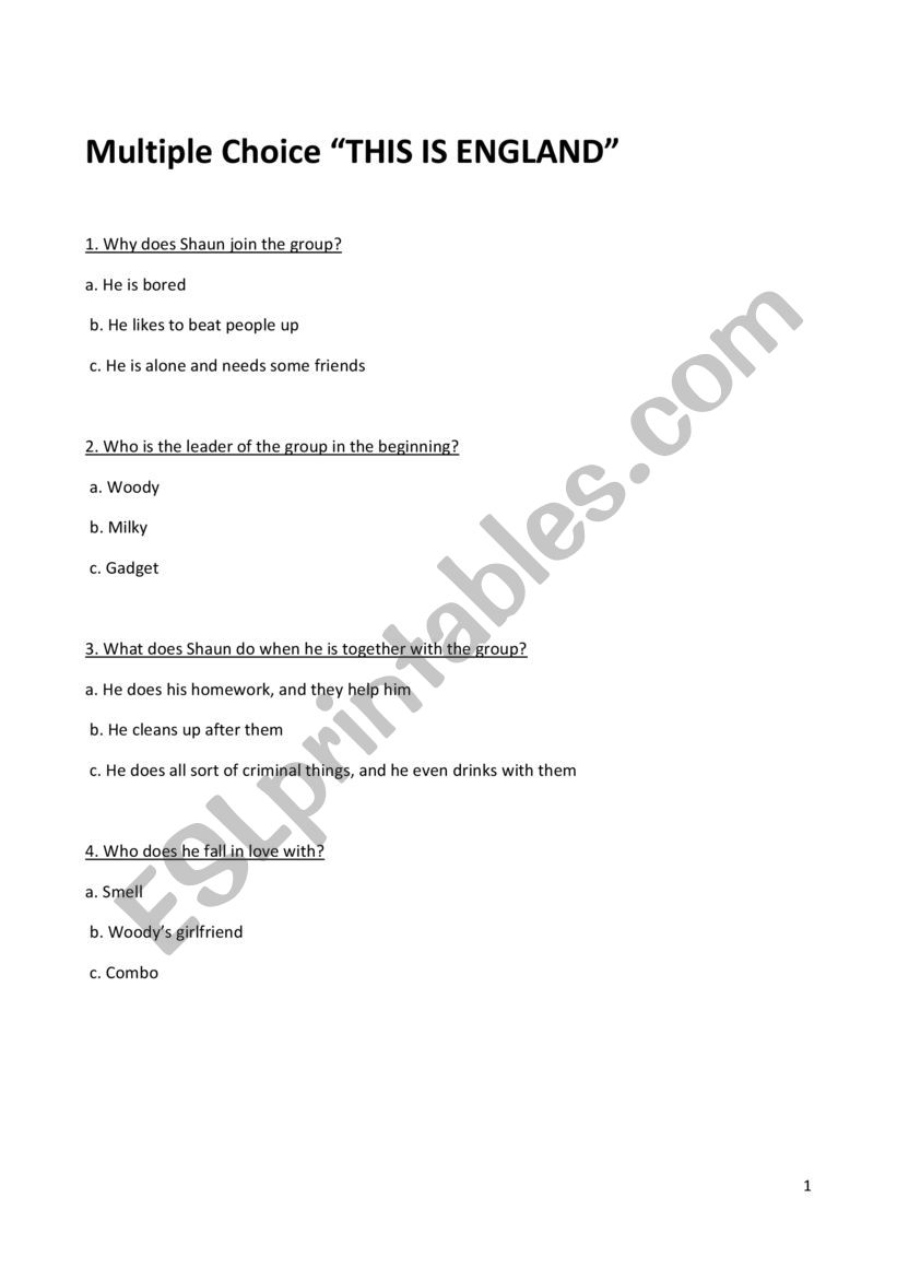 Movie: This is England - Multiple Choice Quiz