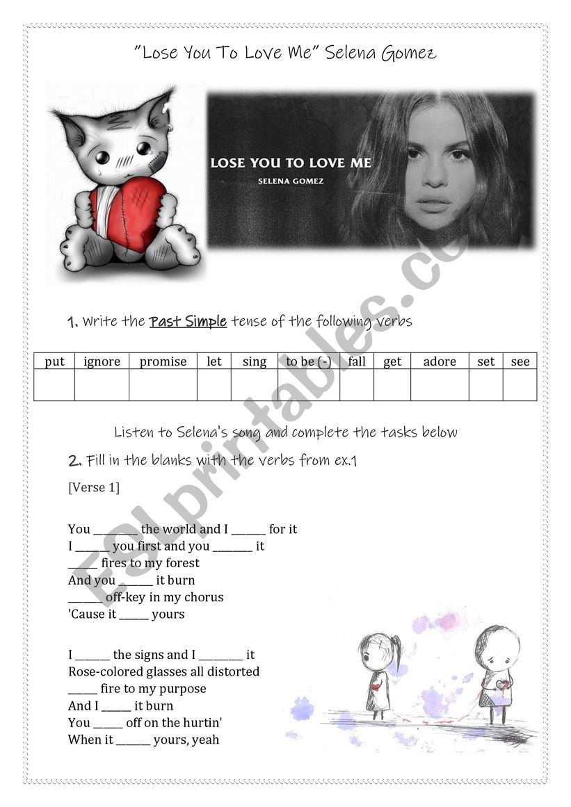 Song Worksheet: Lose You To Love Me by Selena Gomez 