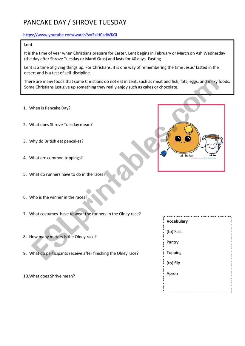 Pancake day worksheet