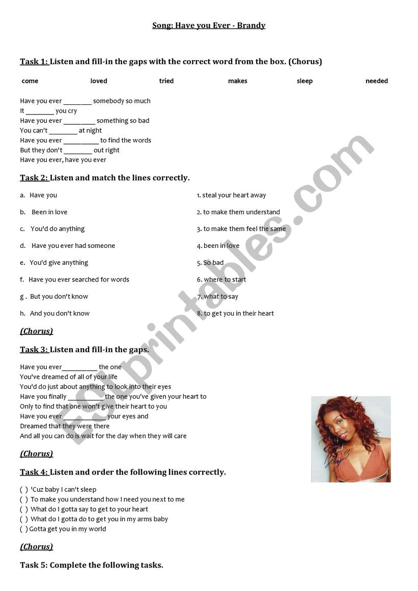 Have you ever (Brandy) Present perfect worksheet