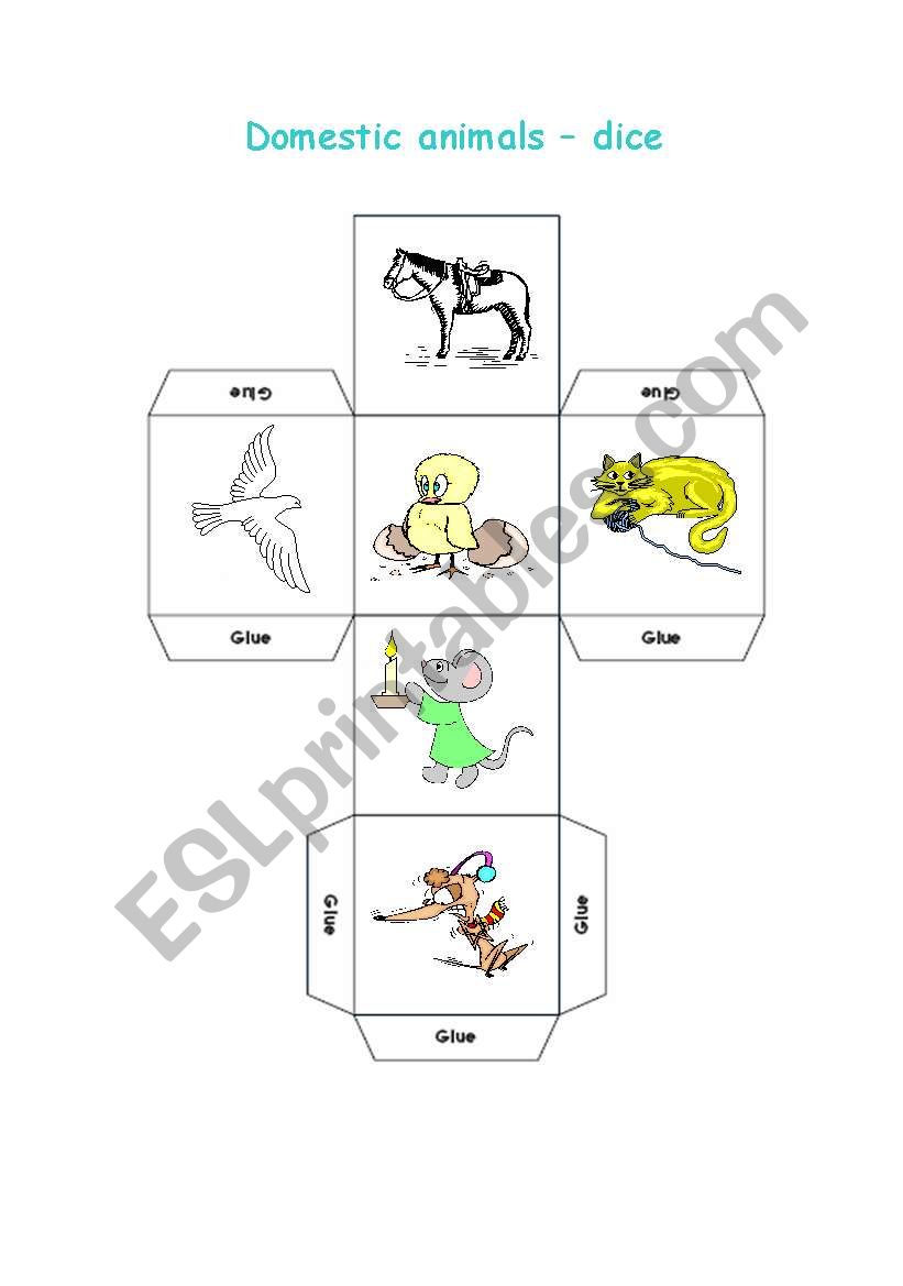 Domestic animals-dice worksheet