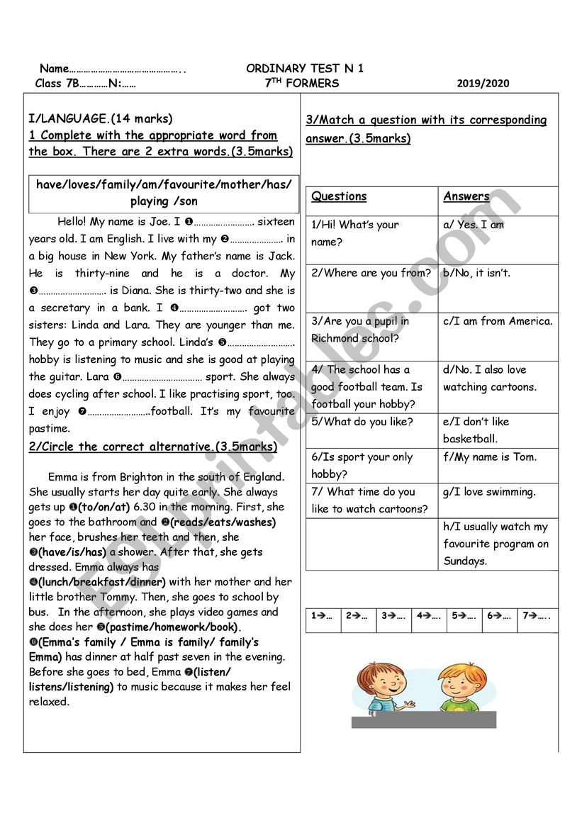 ordinary test n 1 7th formers 