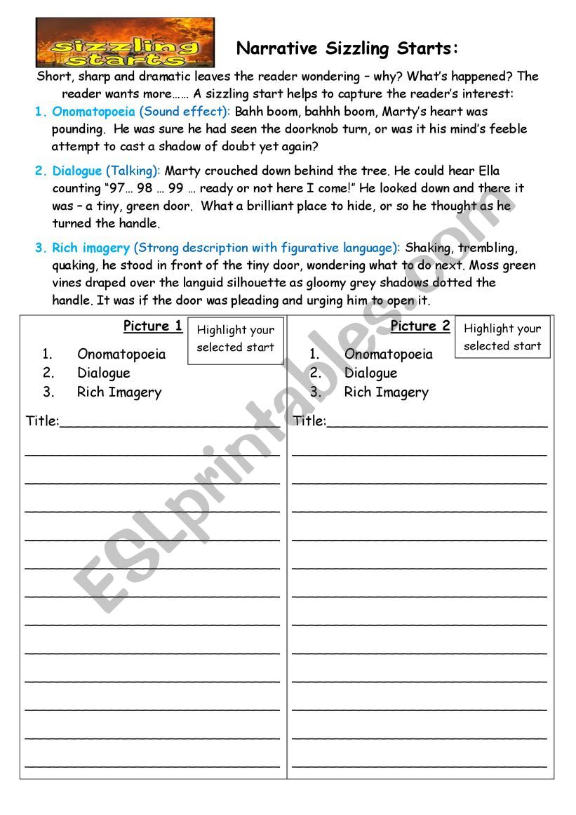 Narrative Sizzling Starts  worksheet