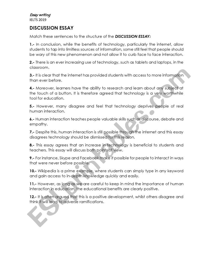 Discussion Essay Exercise / IELTS writing